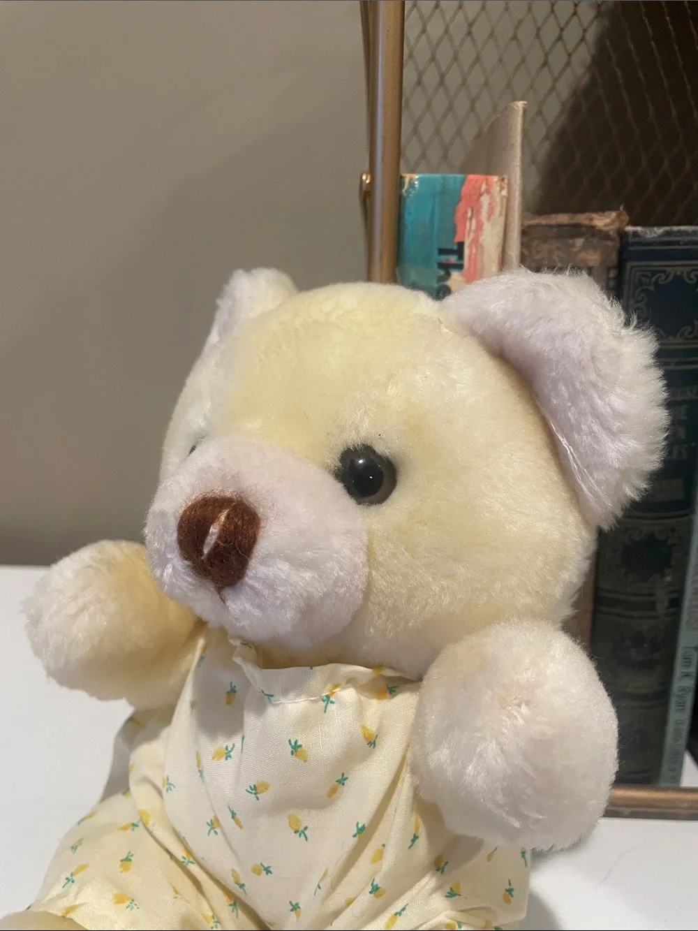 Yellow Plush Bear in Yellow Floral Outfit -country Bear